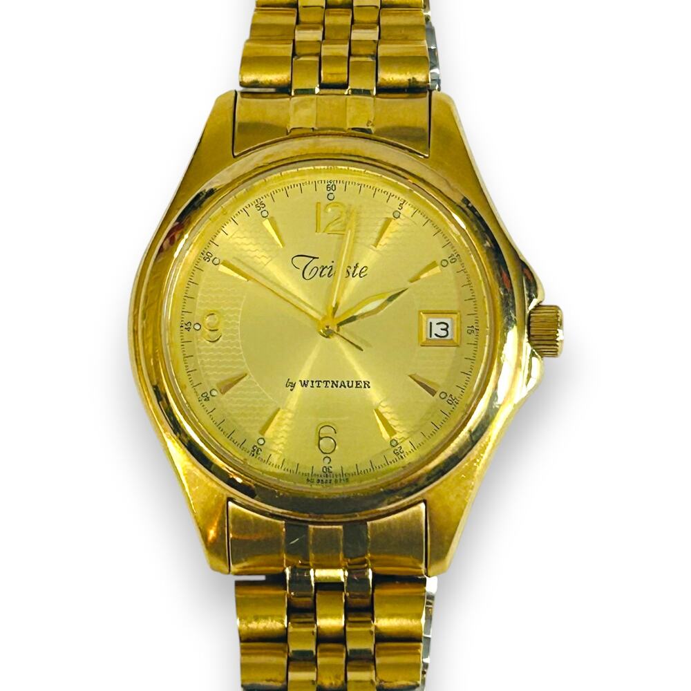Wittnauer Trieste Mens Watch Goldtone 38mm Swiss Quartz Vintage 38mm